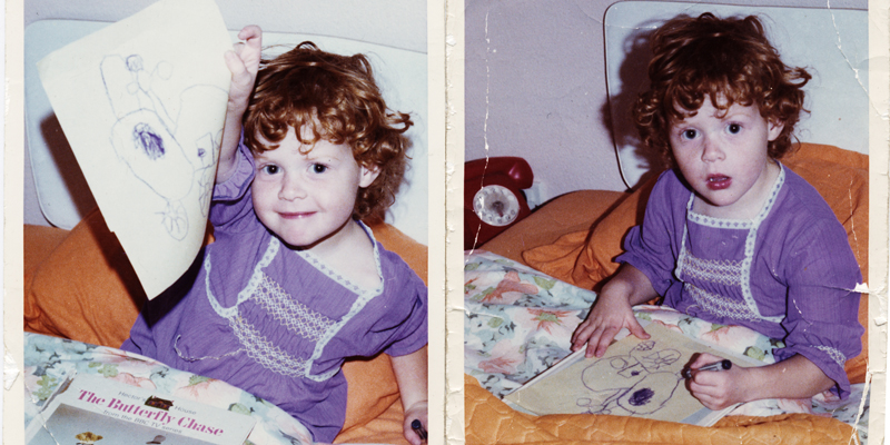 old photos of little girl drawing picture