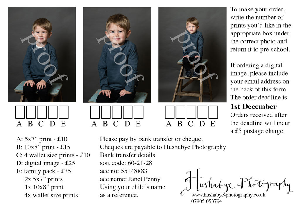 Preschool proof card examples - Hushabye Photography
