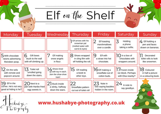 Elf on the shelf calendar